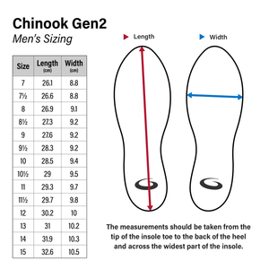 Chinook Gen 2 Size Chart