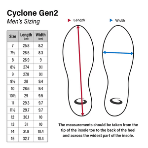 Cyclone Gen 2 Size Chart