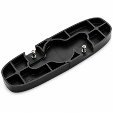 Load image into Gallery viewer, A black molded plastic base or for the impact broom with multiple compartments and two small silver metal posts, photographed on a clean white background.