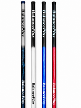 Load image into Gallery viewer, Four bicycle handlebar bar-end plugs branded 'Balance Plus' shown vertically on a white background, featuring different color gradient designs in blue, black/white, and black/red.