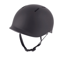 Load image into Gallery viewer, Black helmet with chin strap on a white background