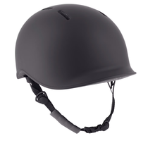 Load image into Gallery viewer, Black helmet with chin strap on a white background
