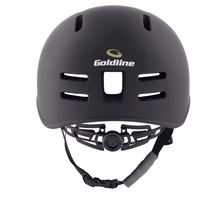 Load image into Gallery viewer, Black helmet with Goldline logo on a white background