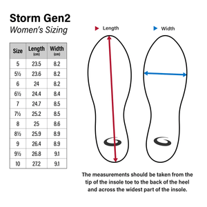 storm gen 2 womens size chart