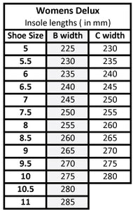 women's delux shoe size chart