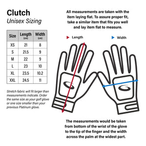 Goldline Clutch Gloves sizing chart