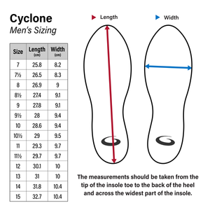 Men's Goldline Cyclone Size Chart 