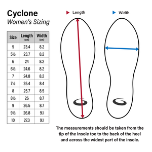 Women's Goldline Cyclone Size Chart